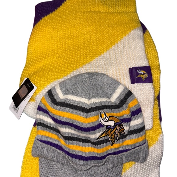 Minnesota Vikings Kids Grey Purple & Gold Knit Hat and Scarf Set